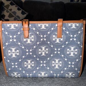 Tory Burch Small T Monogram Denim Tote